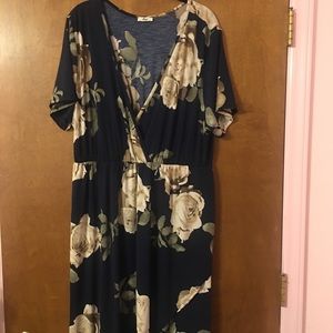 Navy Blue Floral Wrap Dress